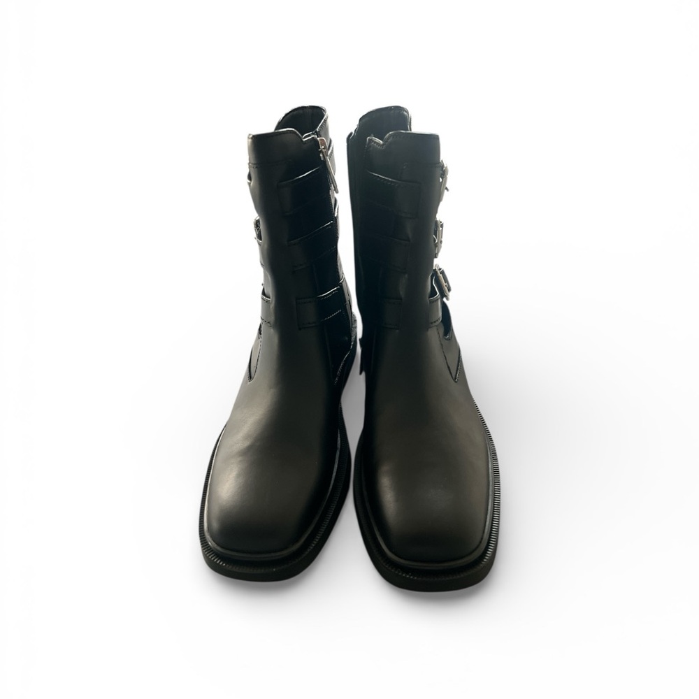 Black Leather Ankle Boots with Buckles